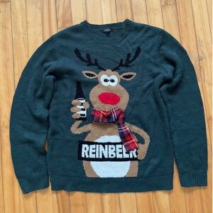 George Mens Ugly Christmas Sweater Reindeer Beer Print Green M M